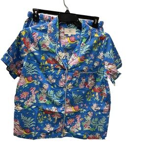 Printfresh woman’s med. 100% organic cotton blue animal pj set with shorts.